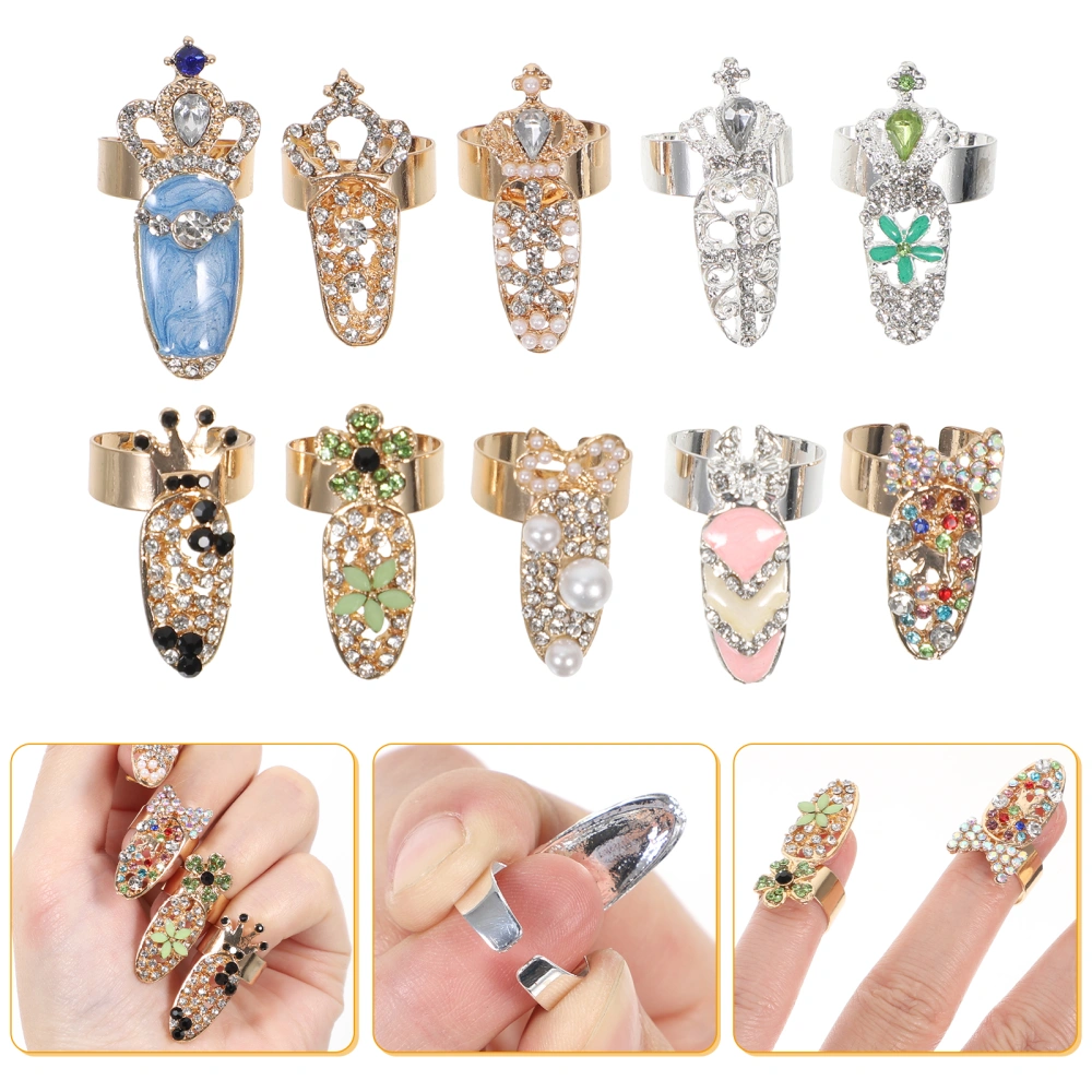 10pcs Finger Joint Ring Rhinestone Knuckle Ring Fashion Nail Rings for Women