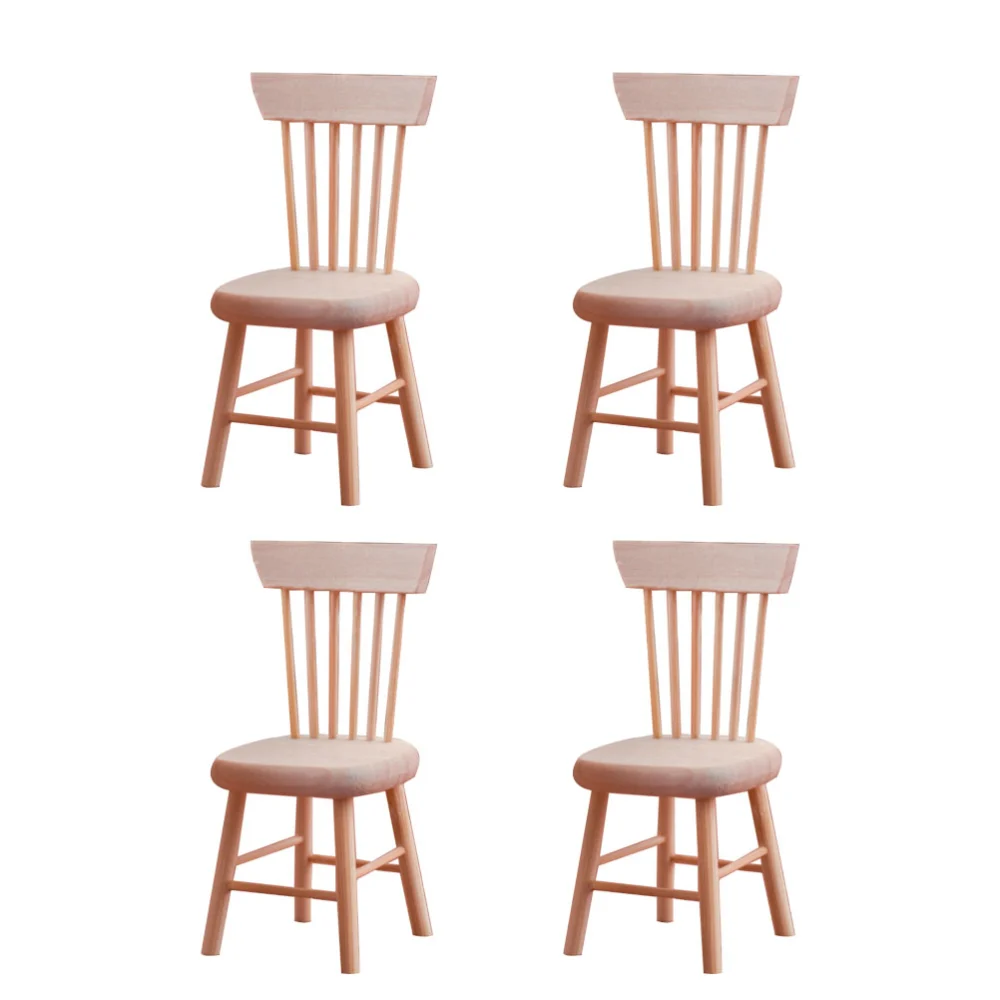 4 Pcs Simulated Chair Toys Artificial Micro Decors Photograph Layout Props Wooden Ornaments for Doll House Micro World Supplies