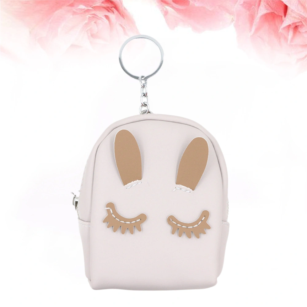 Cartoon Rabbit Pattern Change Purse Key Holder Coin Pocket Decorative Key Pendant for Kids Adults Size M Light Grey