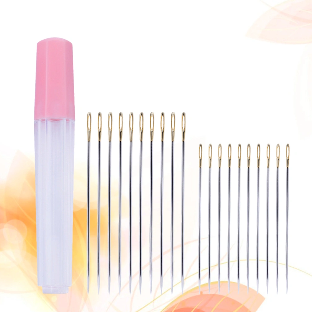 20 Pcs Two Sizes Stainless Steel Needles Large Hole Golden Tail Needles Knitting Needles Sewing Needles with A Storage Barrel