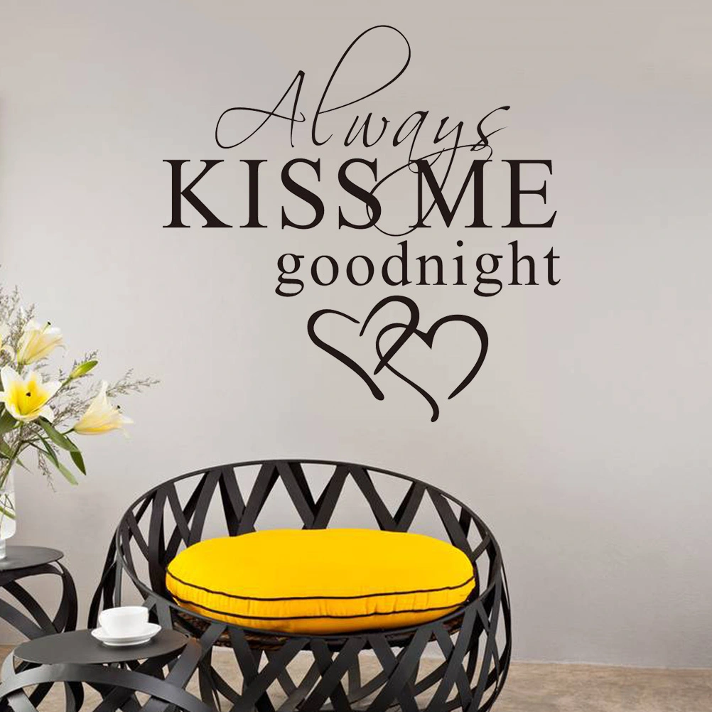 Always Kiss Me Goodnight Wall Sticker Vinyl Letter Words Wall Decal Removable DIY Quote Wall Art Decor for Bedroom Living Room Home - 57x21cm