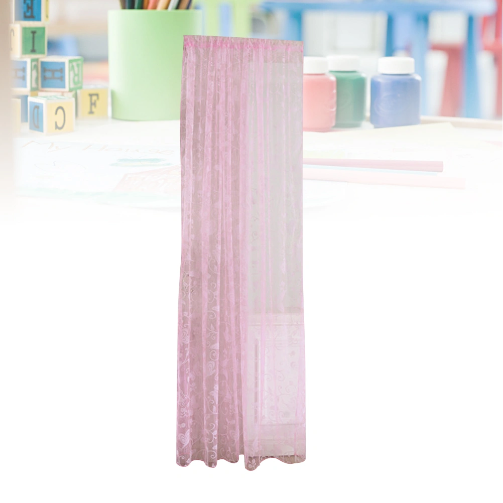 1 Pc Semi-shading Pastoral Small Hooks Window Voile Curtains for Bedroom Living Room-100x200cm(Pink)
