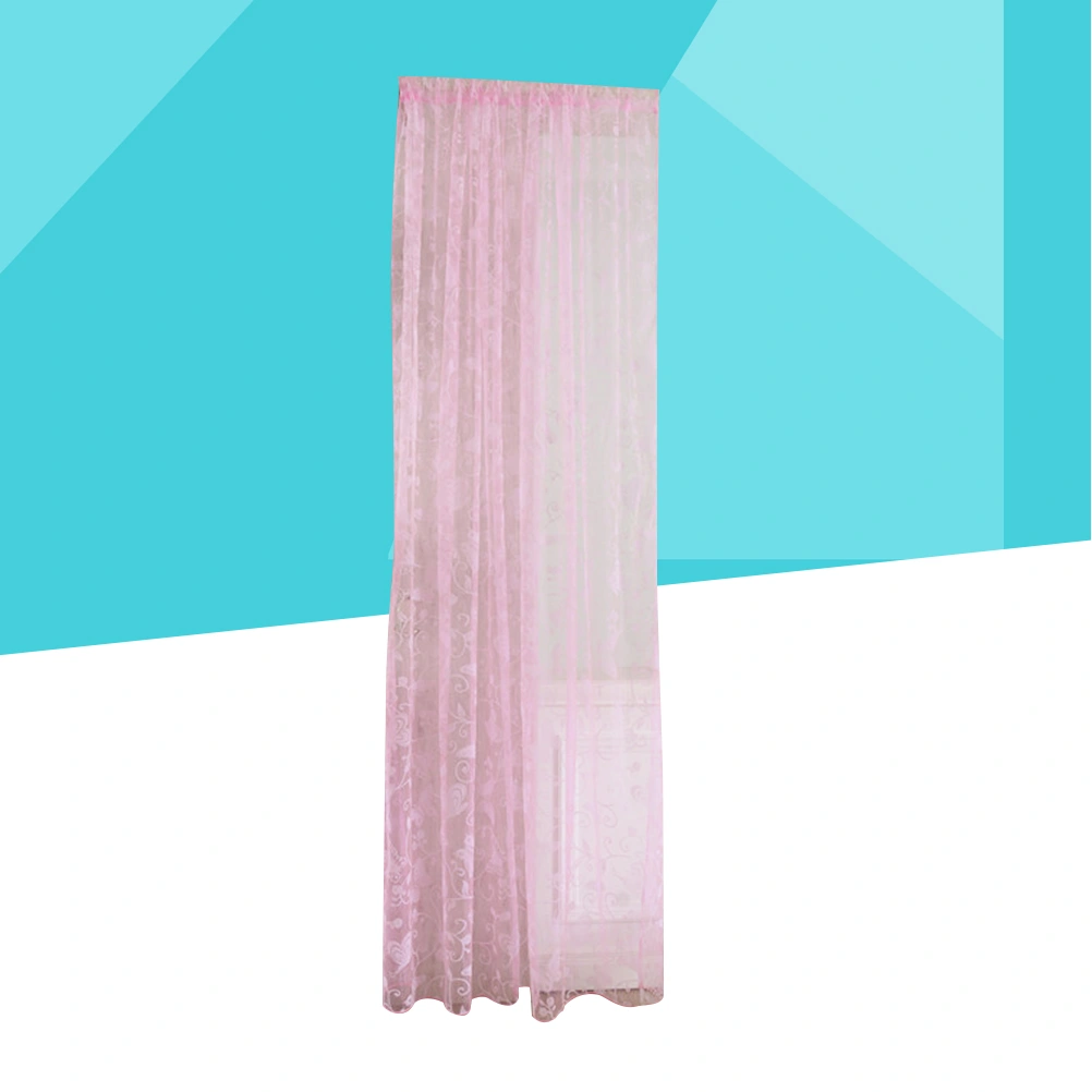 1 Pc Semi-shading Pastoral Small Hooks Window Voile Curtains for Bedroom Living Room-100x200cm(Pink)