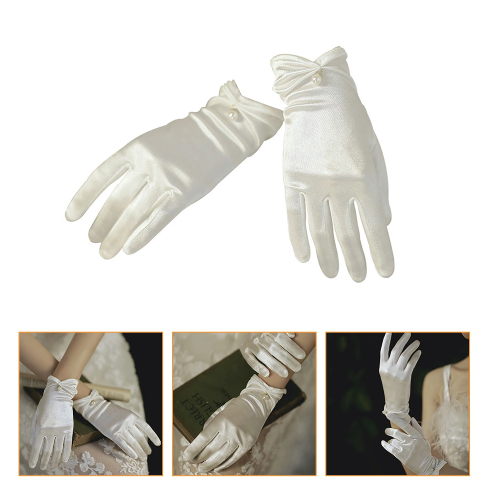 1 pair of Elegant Wedding Gloves Satin Gloves Short Bridal Wedding Gloves