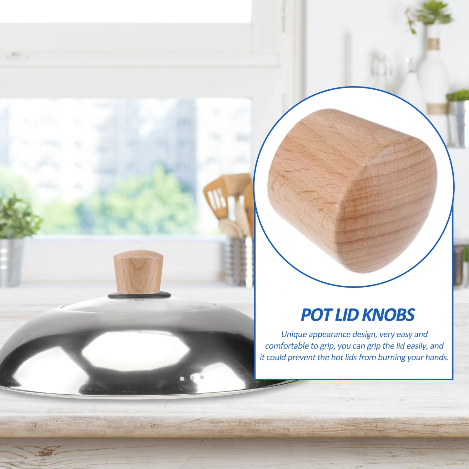2pcs Wooden Pot Lid Wooden Pot Lid Handle Universal Pot Lid Kitchen Pot Lid (M6 Light Color)