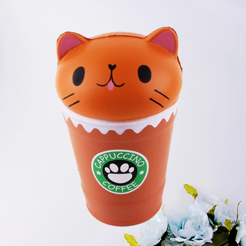 Coffee Cup Cat Head Decompression Vent Toy Squeezing Cat Kawaii Adult Children Decompression Toys (Coffee)