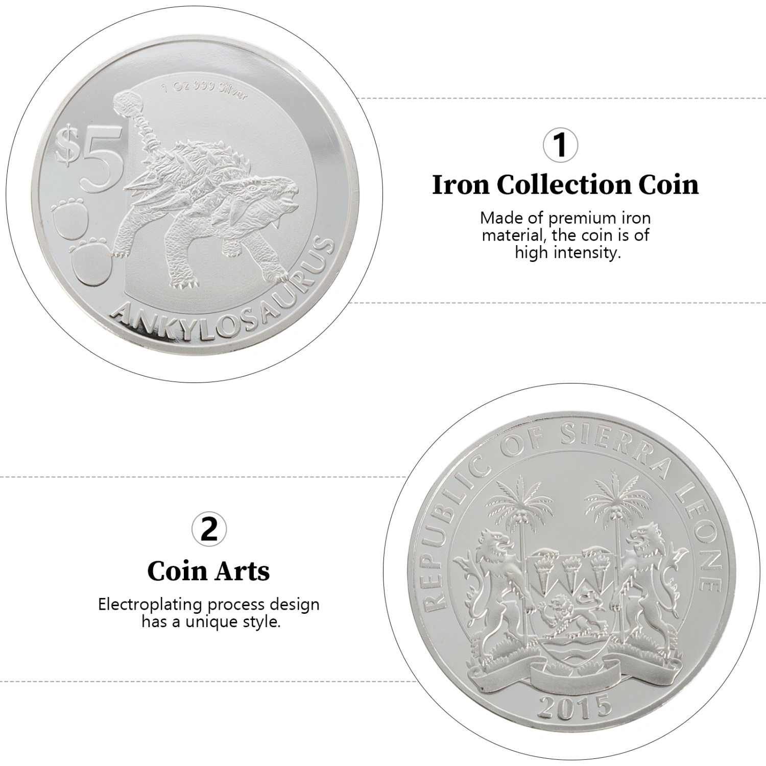 2pcs Embossed Dinosaur Commemorative Coins Animal Design Coins Collection Coin