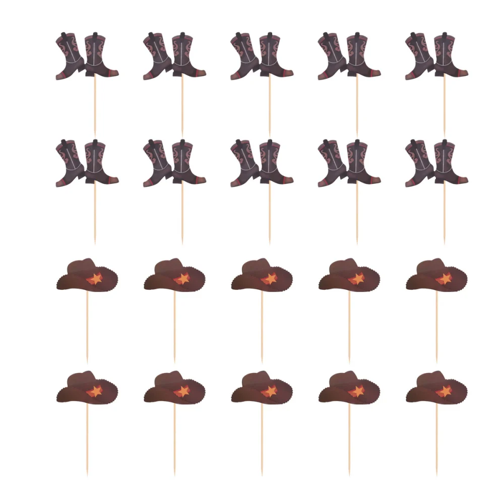 40PCS Birthday Cake Picks Cowboy Boots Hats Party Cake Plug Flag Creative Party Cake Decor Festival Party Cake Decorative Toppers for Home Bar Party