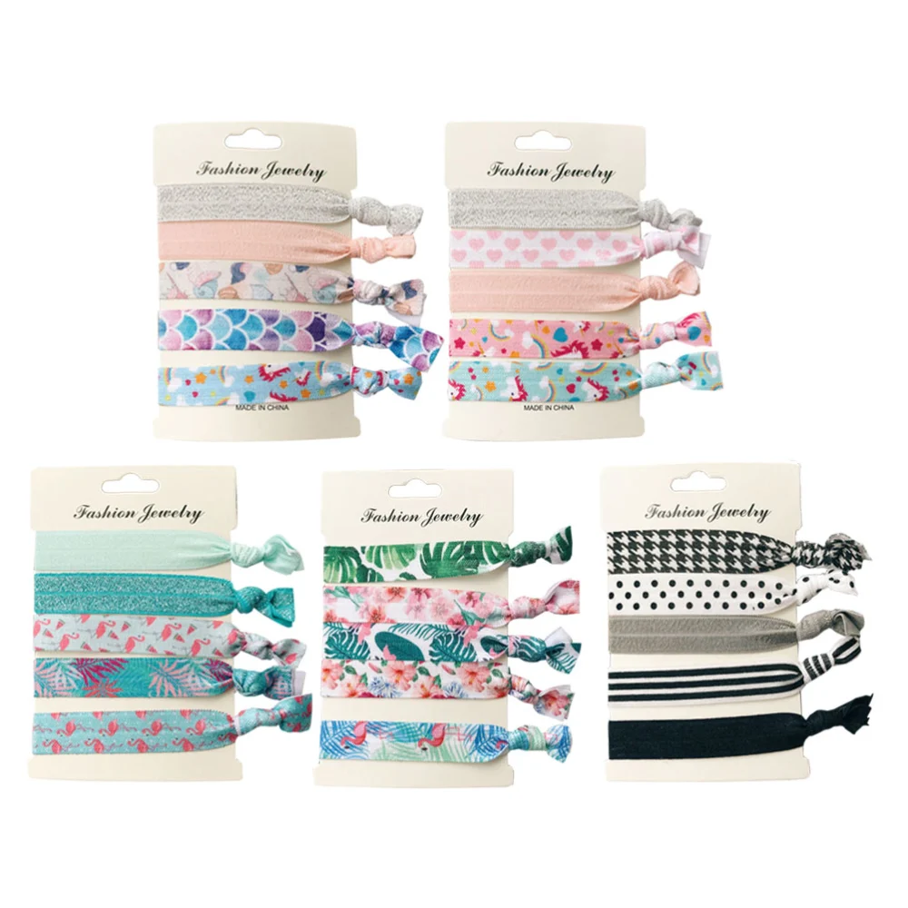 25 Pcs Stretch Hair Ties Elastic Hair Ring Ponytail Holders Knot Hair Band Hair Accessories for Girl Women (Pattern 1 to Pattern 5, Random Pattern)