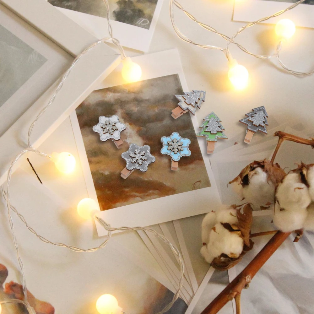 12Pcs Festival Christmas Photo Clips Decorative Photo Clips Adorable Wood Clips