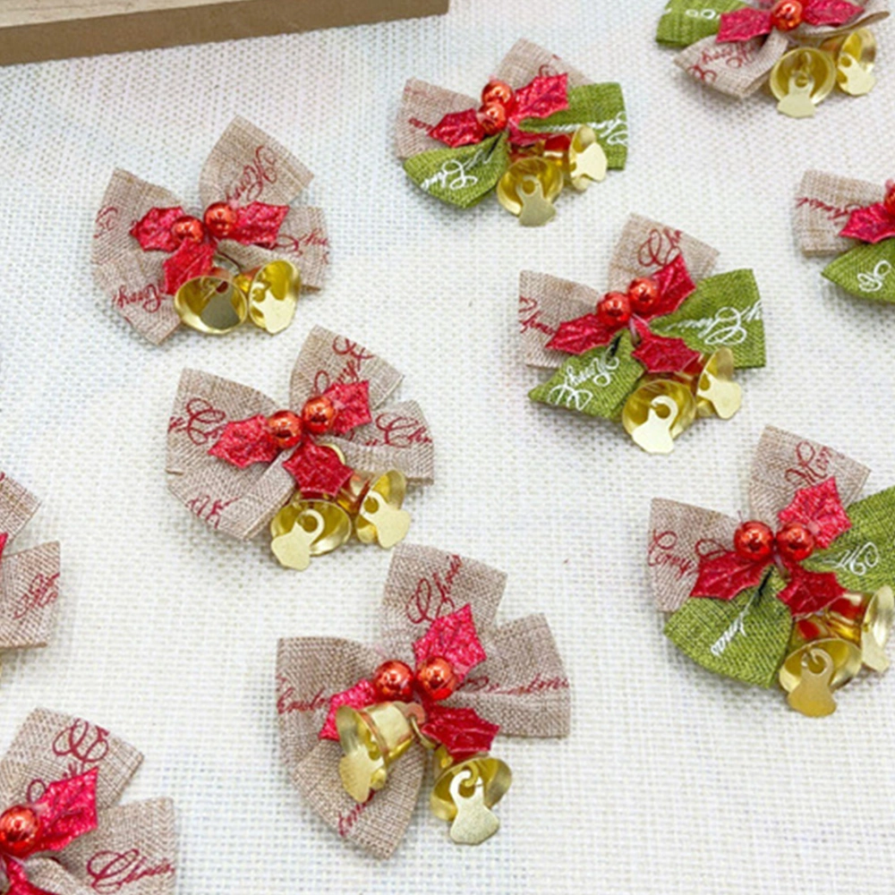 8pcs Christmas Bow with Bells Exquisite Bow Hanging Pendant Gift Decorating Bow