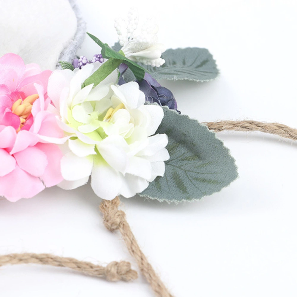 Easter Rabbit Ear Flower Crown Flower Headband Hemp Rope Kids Floral Headpiece for Birthday Easter Festivals Party Cosplay (White Ear)