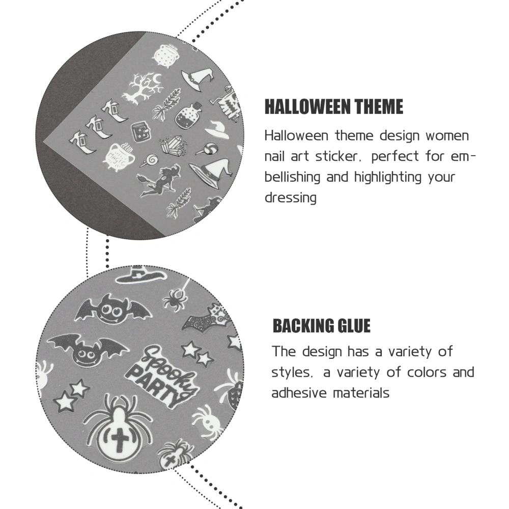 6 Sheets Halloween Nail Stickers Luminous Halloween Self Adhesive Nail Sticker