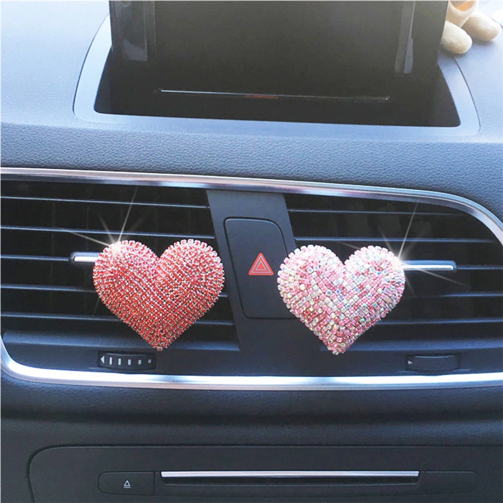 Rhinestone Style Car Perfume Base Heart Shape Aromatherapy Solid Perfume Diffuser Auto Vehicle Inner Dashboard Decoration Ladies Gift (Colorful Pink)