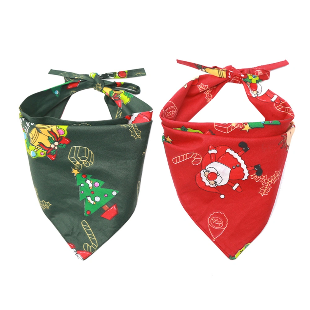 2pcs Puppy Adorable Printed Collar Bib Scarf Dog Santa Christmas Tree Saliva Towel Pet Supplies (1pc Red, 1pc Green)