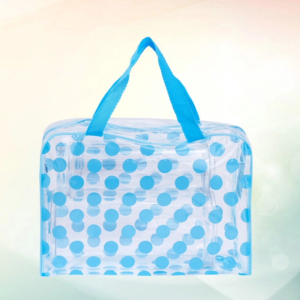 1Pc PVC Transparent Storage Pouch Multifunctional Portable Waterproof Stippled Wash Bag Cosmetic Bag for Women Girls (Sky-blue)