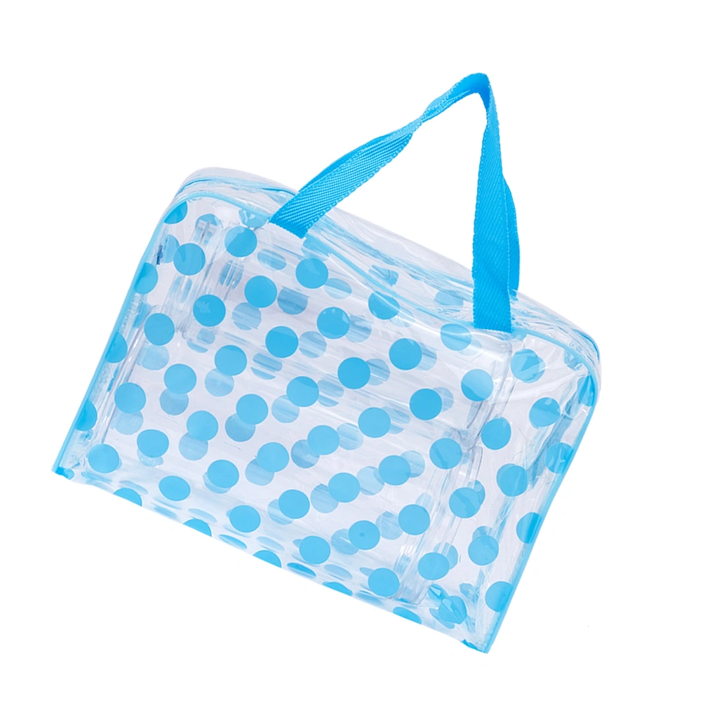 1Pc PVC Transparent Storage Pouch Multifunctional Portable Waterproof Stippled Wash Bag Cosmetic Bag for Women Girls (Sky-blue)