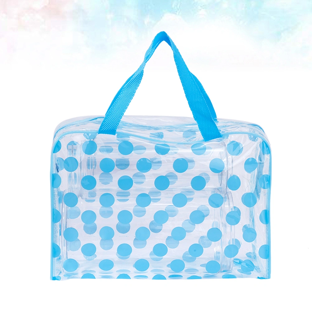 1Pc PVC Transparent Storage Pouch Multifunctional Portable Waterproof Stippled Wash Bag Cosmetic Bag for Women Girls (Sky-blue)