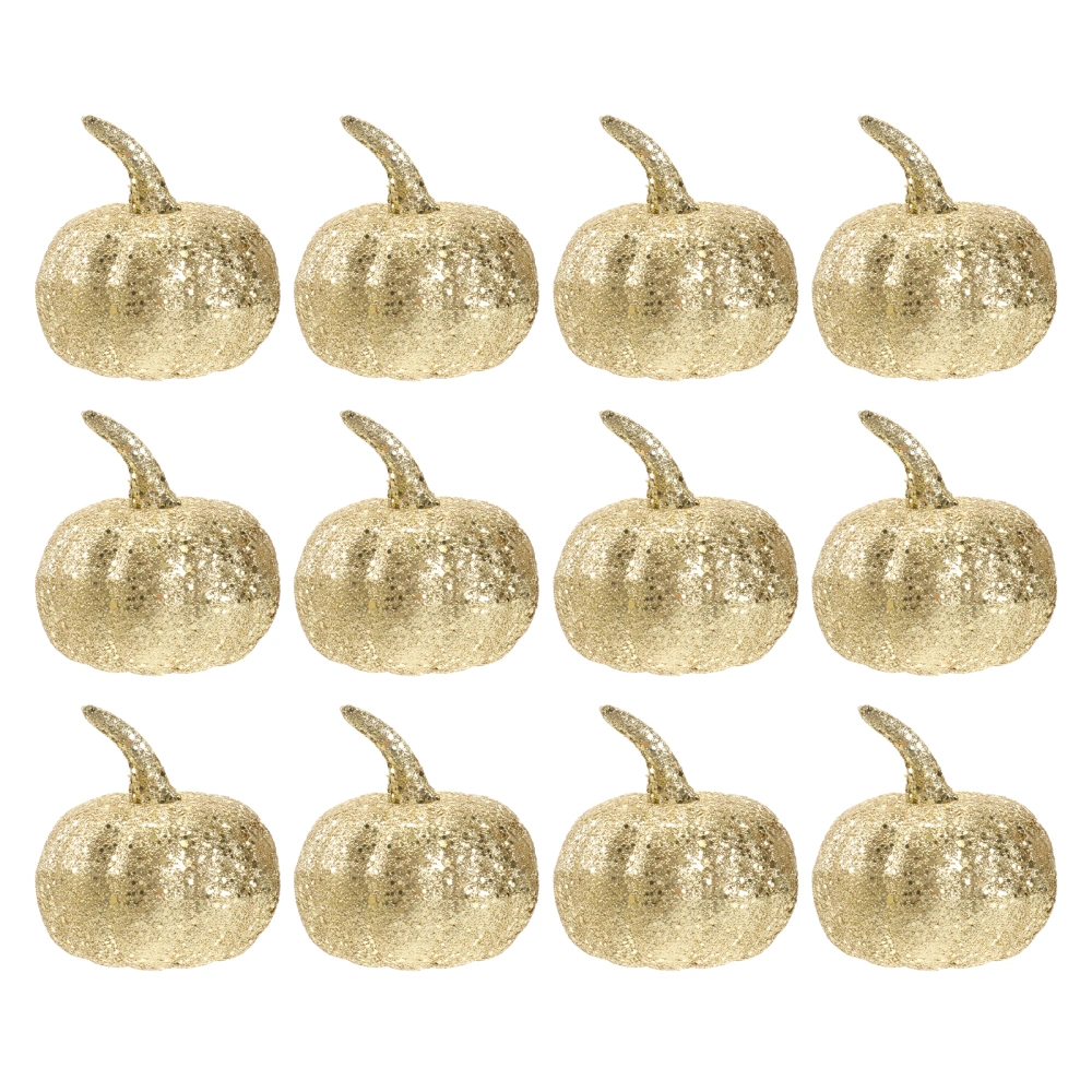 12pcs Halloween Pumpkins Simulated Decorations Party Favors Supplies Tabletop Decor Centerpiece Photo Props (Golden)