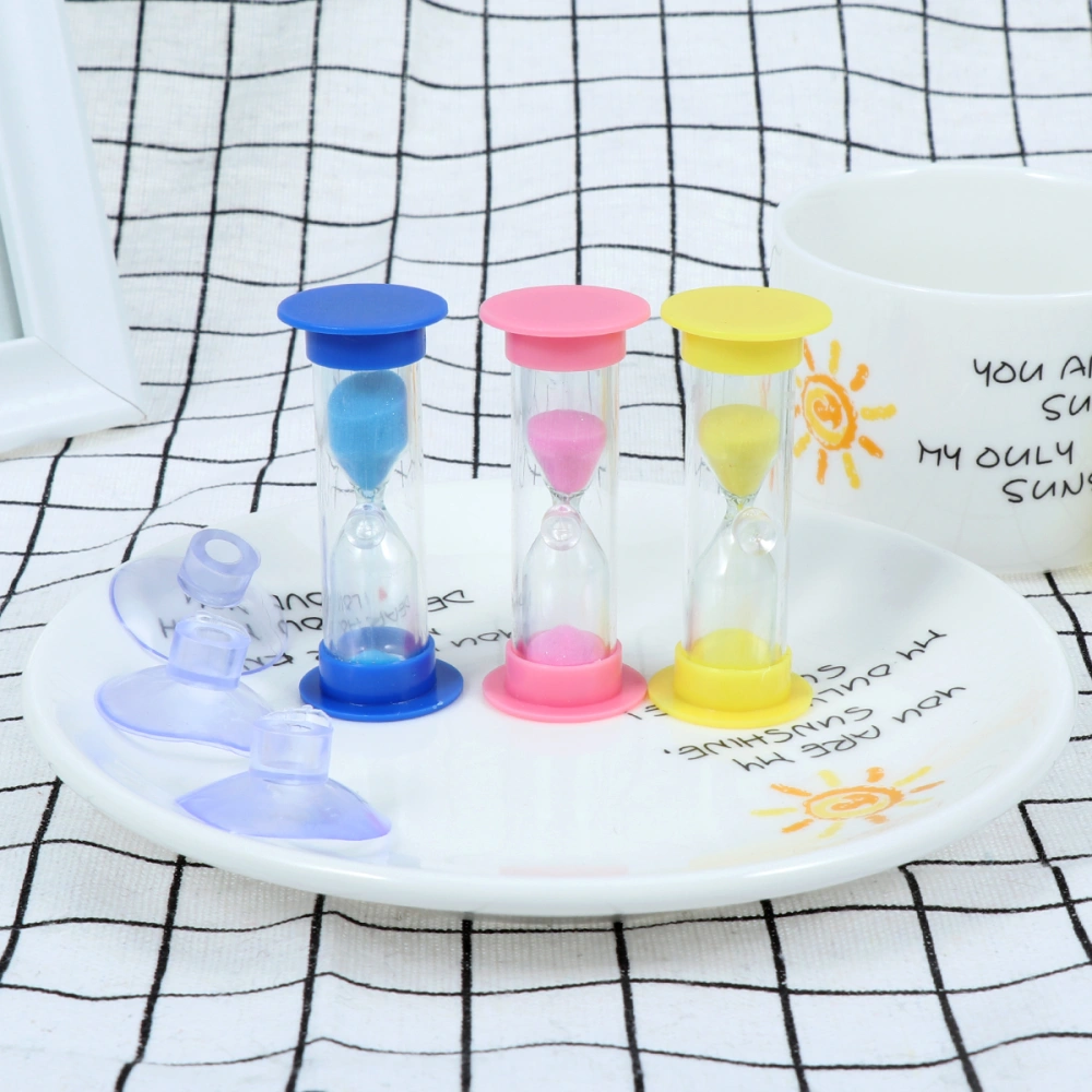 3pcs Three Minutes Hourglass with Suction Cup Removable Sandglass Children Brushing Timer Sand Clock Timers for Kids Games (3 Minutes Blue + 3 Minutes Pink + 3 Minutes Yellow)