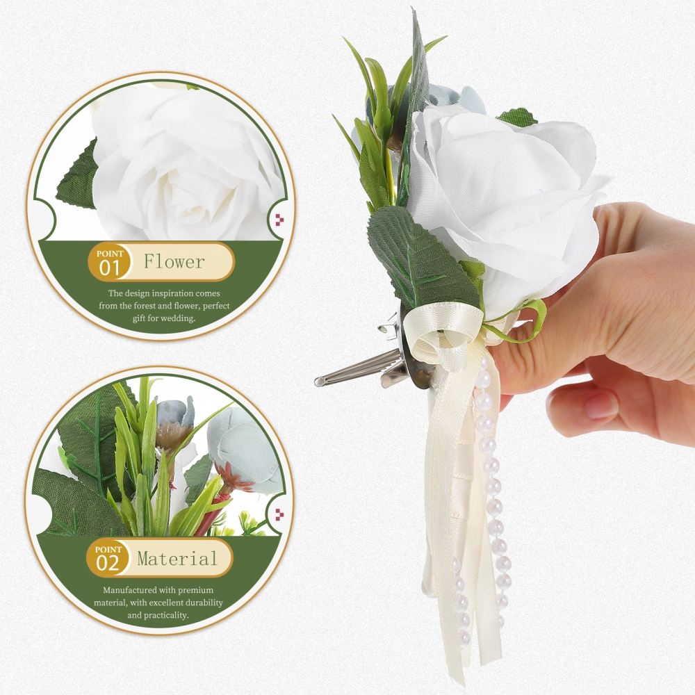 2Pcs Artificial Flower Corsage Simulation Flower Brooch Wedding Photographic Prop