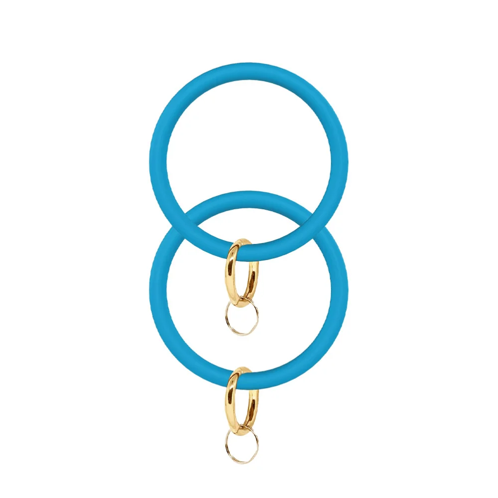 2 Pcs Silicone Bracelet Large Circle Wristband Bracelet Keychain Ring Key Pendant Accessories for Women Ladies (Steel Blue)