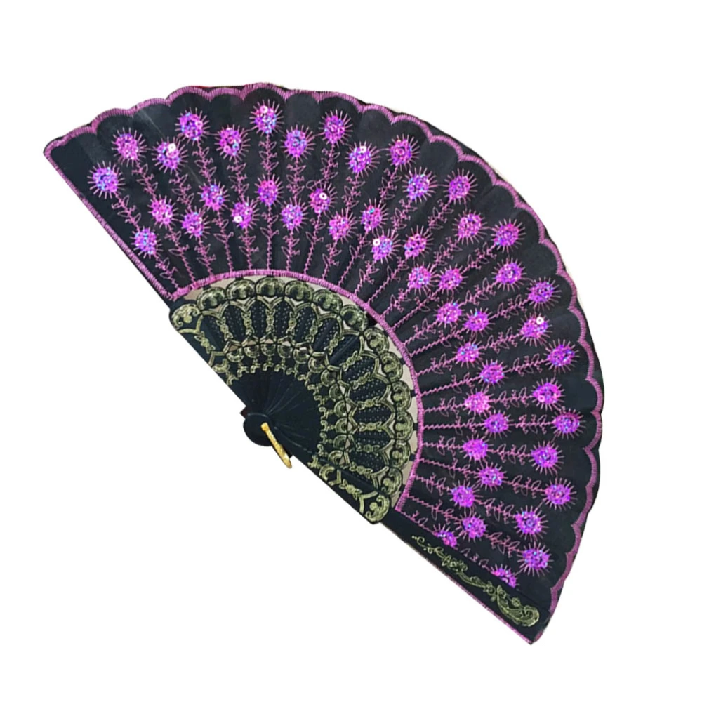 Fashionable Sequins Fan Handmade Dance Hand Fans for Performance Stage Show (Purple)