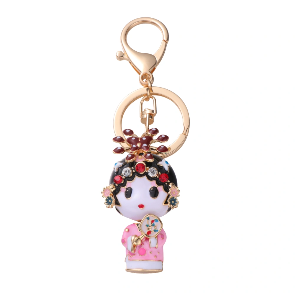 Pink Chinese Style Rhinestone Keychains Creative Key Rings Drama Feamale Protagonist Pendant Key Holder Craft Ornaments for Valentines Day