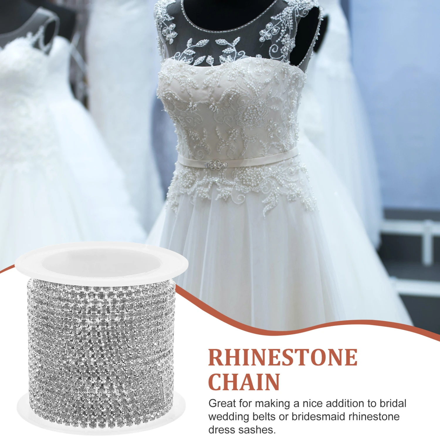 1 Roll Rhinestone Chain DIY Wedding Sash Belt Rhinestone Chain Dress Decorative Chain