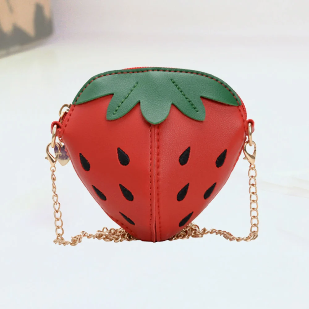 Fashion Children Crossbody Bag Novelty Strawberry With Chain Belt Lovely Kids Allowance Purse Bag (Red)