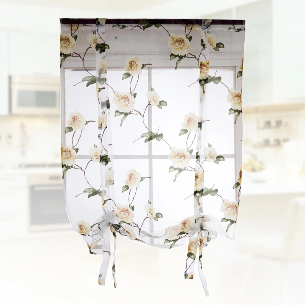 Floral Roman Curtain Semi Sheer Window Shade Sling Tie Blinds for Living Room Balcony Bedroom 0.8 x 1m (Yellow)