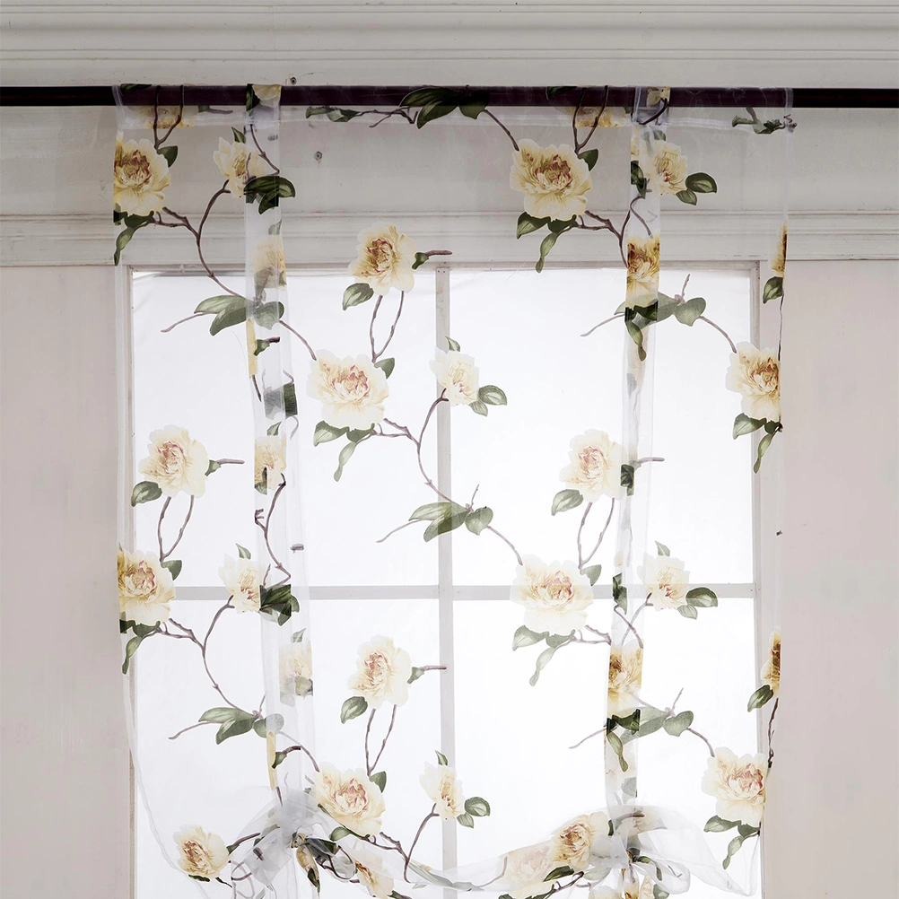 Floral Roman Curtain Semi Sheer Window Shade Sling Tie Blinds for Living Room Balcony Bedroom 0.8 x 1m (Yellow)