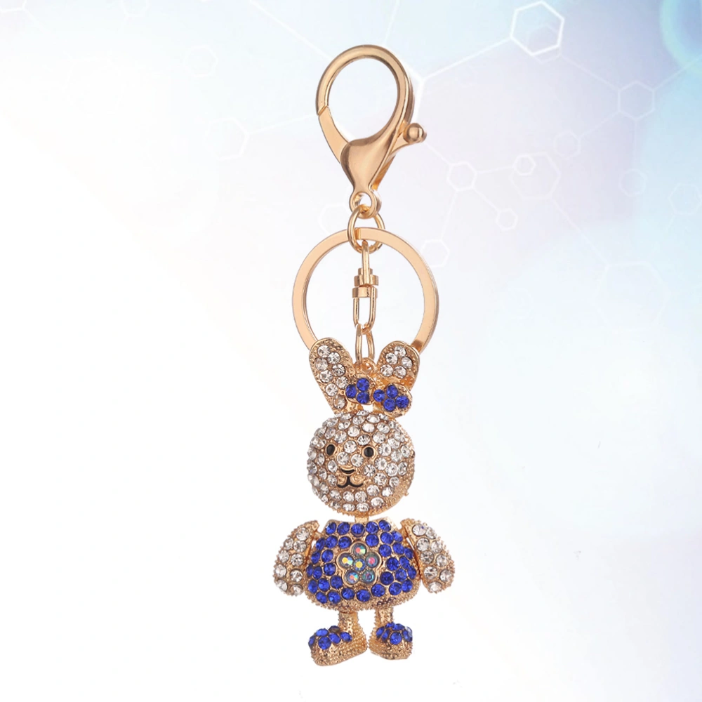 Creative Diamond-encrusted Alloy Key Ring Pig Rabbit Shaped Charm Keychain Bag Pendant Jewelry Accessories Car Decoration(Blue)