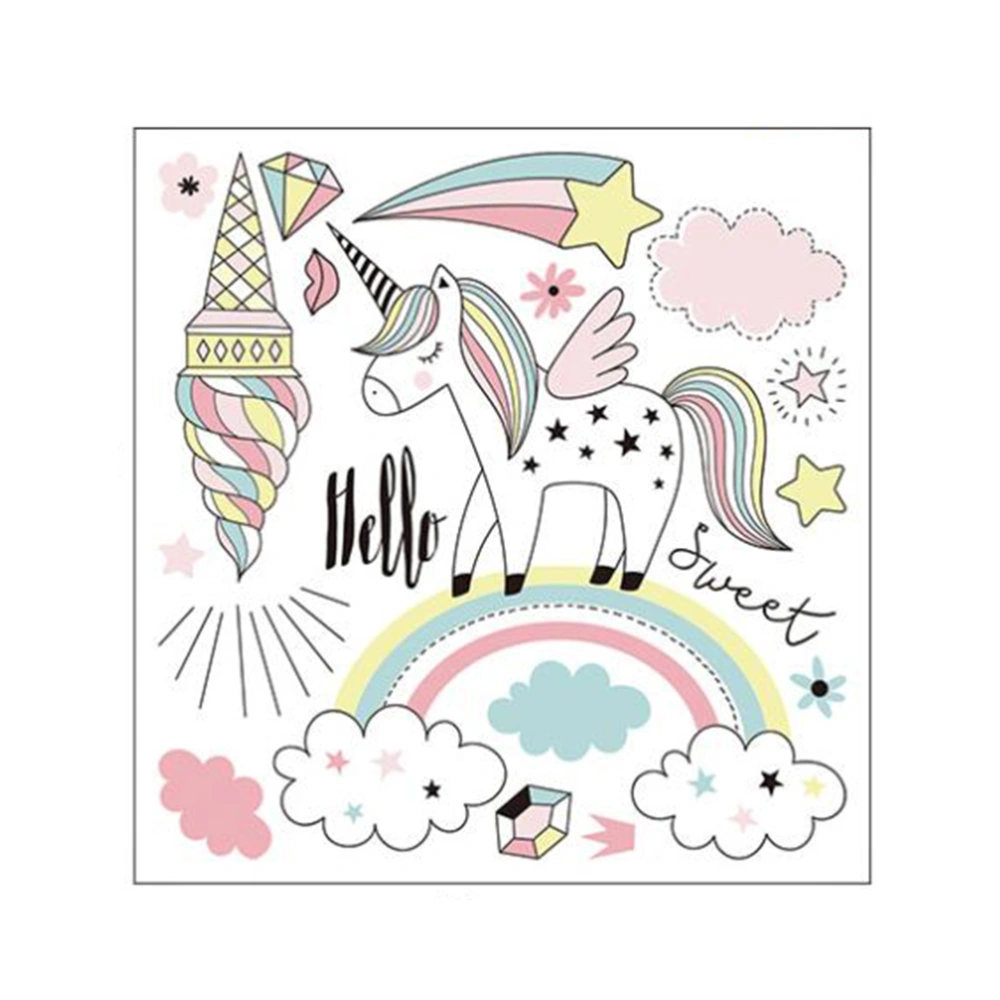 Cartoon Hand-painted Rainbow Unicorn Wall Stickers Cartoon Unicorn Horse Cloud Ice Cream Wall Decals Kindergarten Children Room Background Wall Stickers for Kids Rooms Decoration(Free Collage)