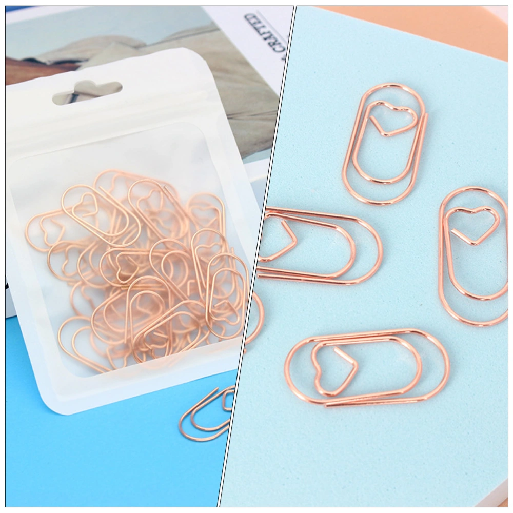 50Pcs Heart Shaped Bookmark Clips Heart Design Clips Paper Clips (Rose Gold)