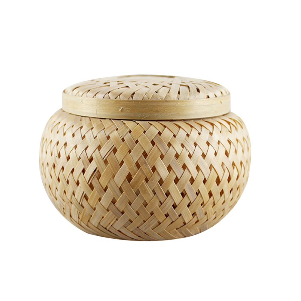 1PC Bamboo Woven Tea Basket Mini Tea Leaves Container Loose Tea Storage Jar Portable Tea Leaves Basket Round Bamboo Woven Tea Basket Tea Sets Accessories for Home Office Restaurant Size L