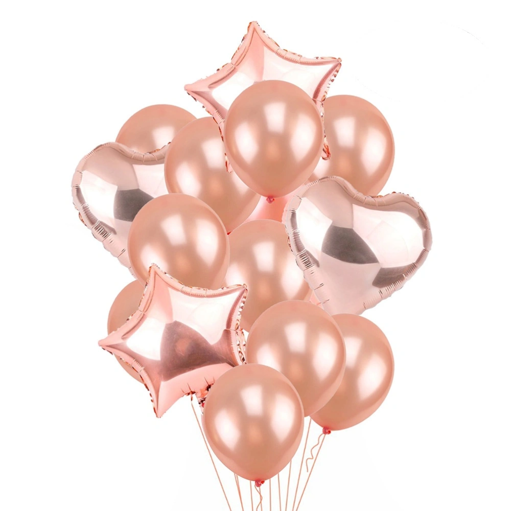 16pcs Rose Gold Balloons Solid Color Heart Shape Star Shape Balloons Party Supplies Decoration for Birthday Wedding Proposal (12pcs 12inch Balloons and 4pcs 18inch Balloons)