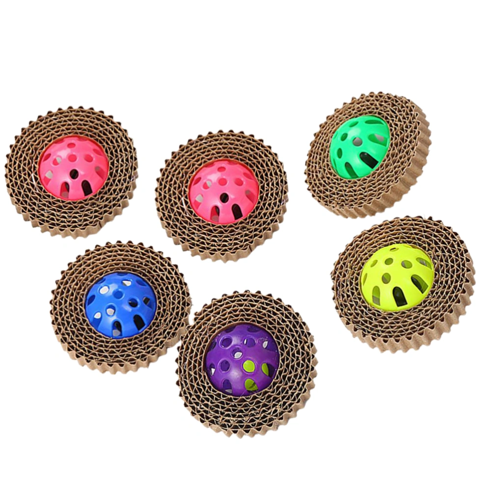 6Pcs Funny Pet Cat Scratch Board Toy Corrugated Paper Cat Claw Board With Plastic Bell Ball Wholesale(Random Color)