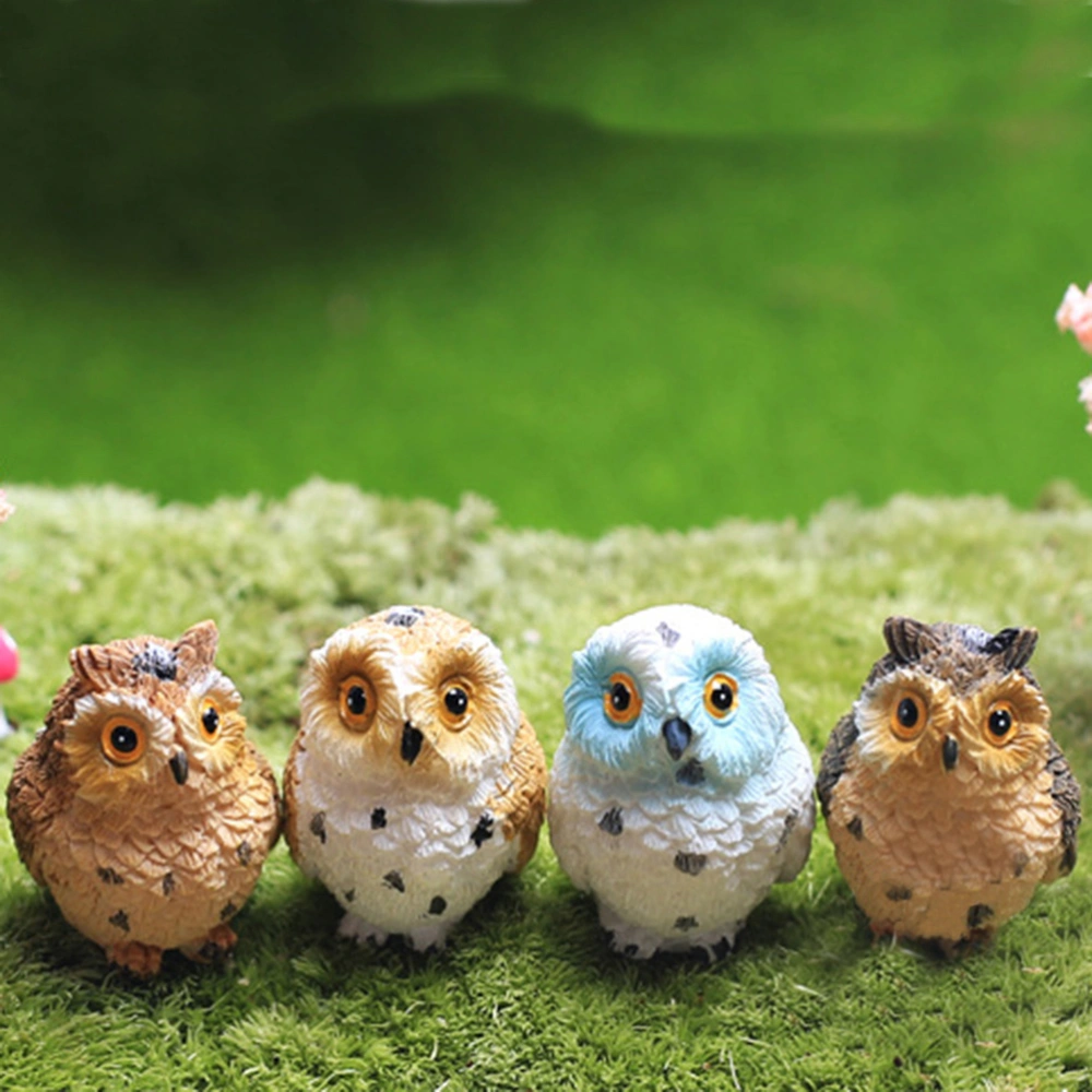 4PCS Home Decor Exposed Owl Pattern Mediterranean Style Resin Micro Landscape Creative Decorative Ornament (Random Color)