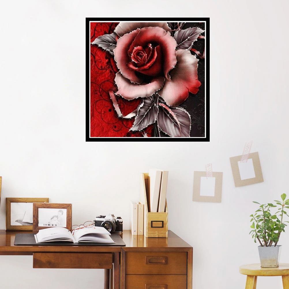 5D DIY Unframed Diamond Embroidery Painting Handmade Wall Decoration Cross Stitch Printing Craft Kits (Red Rose)