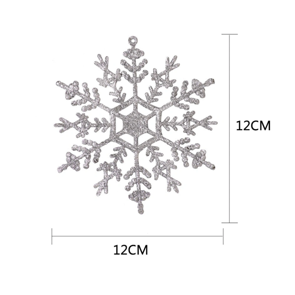 12Pcs Xmas Tree Snowflake Pendants Glitter Powder Snowflake Hollow-out Snowflake (Silver)