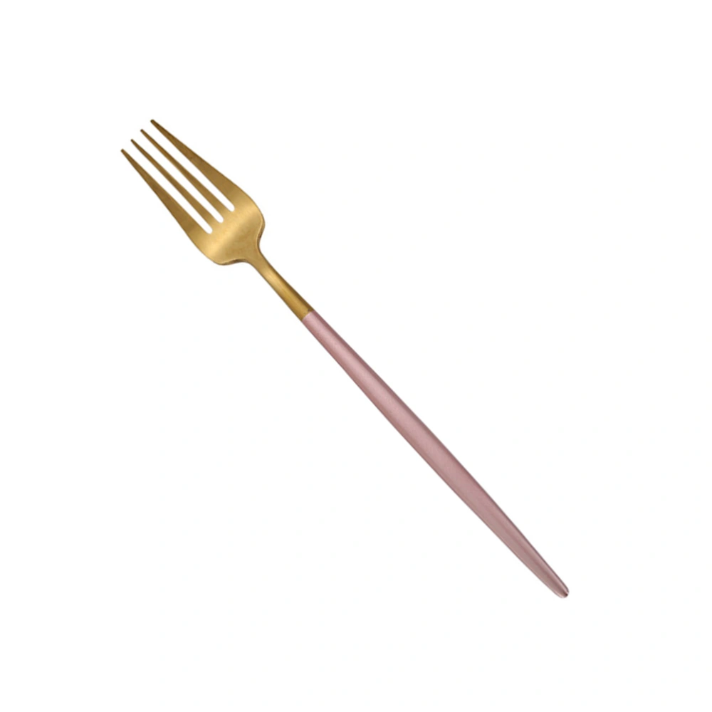 Stainless Steel Western Food Serving Forks Creative Round Slim Handle Dinner Forks Premium Tableware (Pink and Golden)