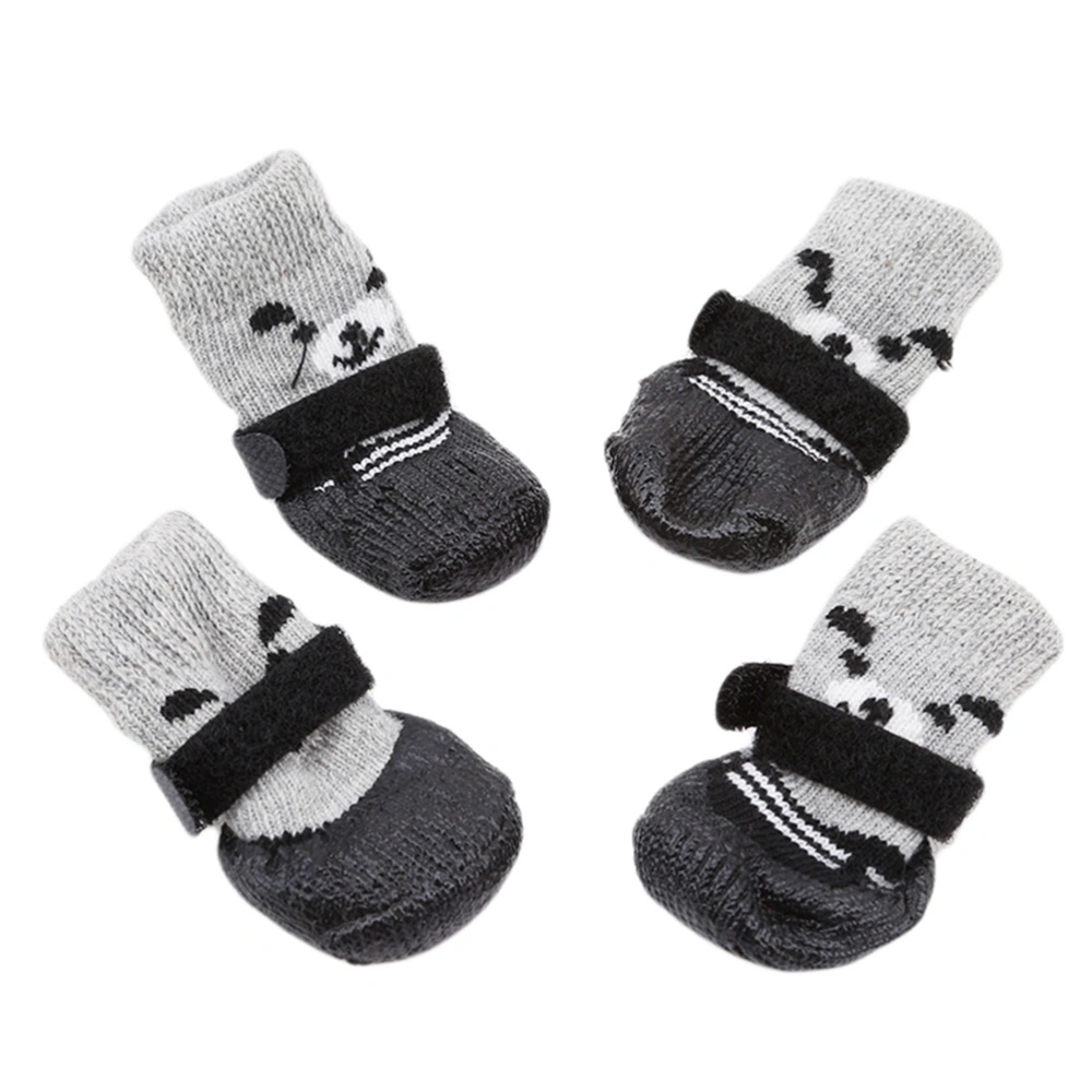 4pcs Pet Dog Puppy Cat Non-Slip Cotton Socks with Cartoon Prints Size L (Black)