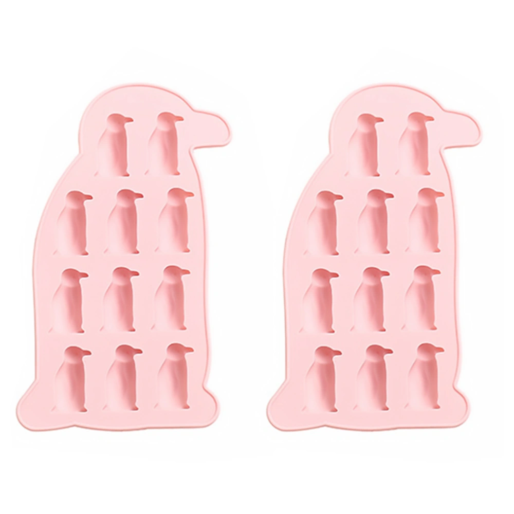 1 Set 2 Pcs Penguin Ice Cube Trays Silicone Chocolate Molds Baking Molds (Pink)