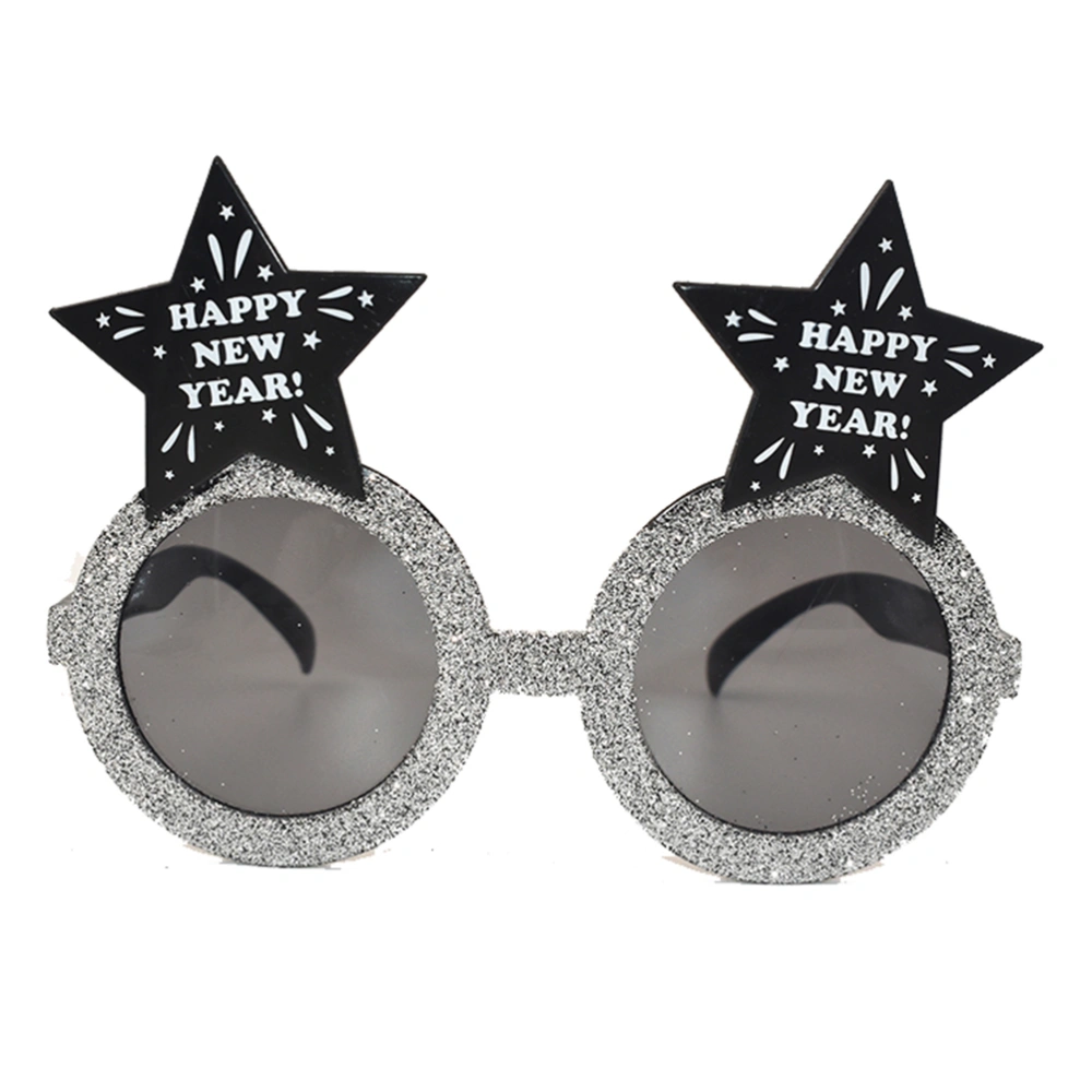 2 Pcs Pentagram Happy New Year Eyeglass Photo Booth Prop Celebration Funny Silver Eyewear Party Accessories Festival Supplies Decoration