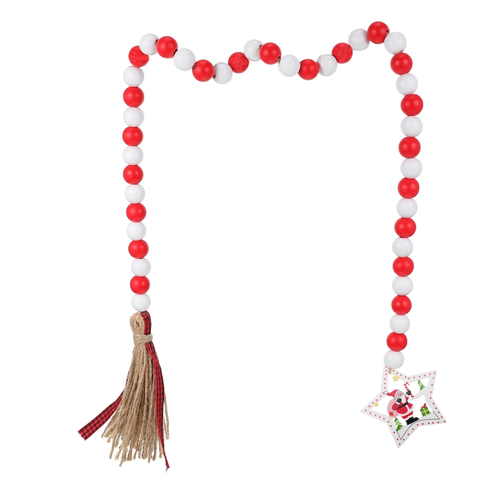 1pc Christmas Wooden Bead String Xmas Tassel Wood Bead String Hanging Decor