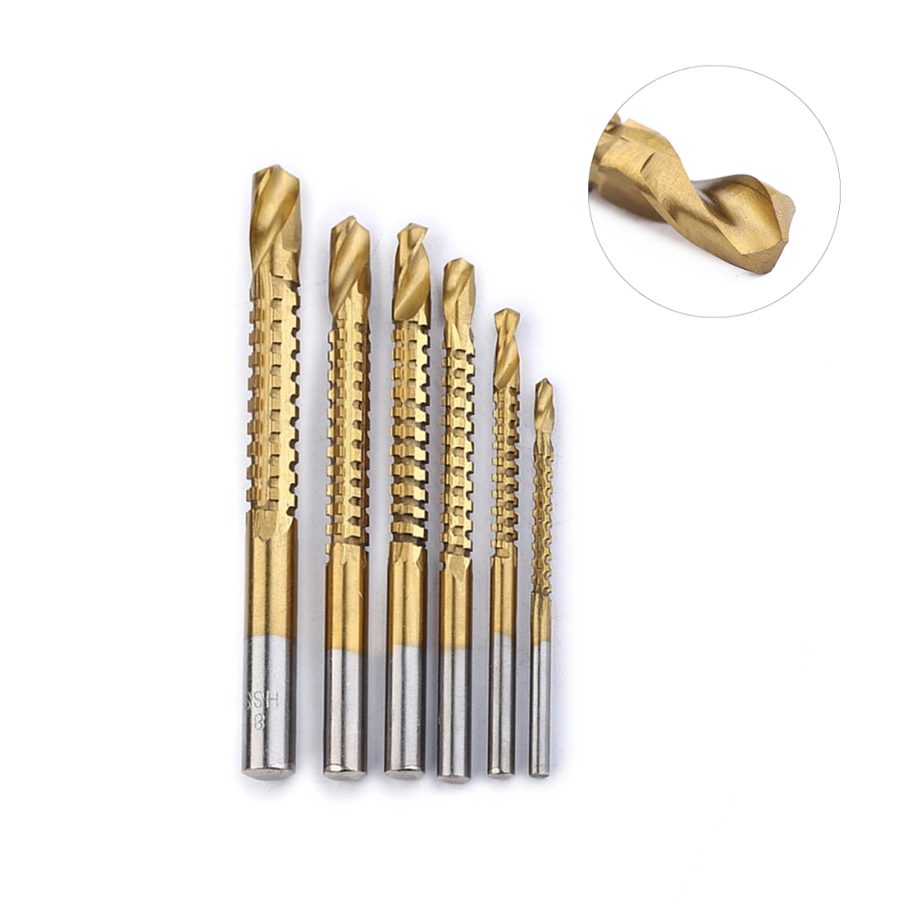 6Pcs 3/4/5/6/6.5/8mm 6 Sizes High Steel HSS Titanium Coated Woodworking Masonry Drill Bit Sets Wood Steel Plastic Industrial Processing Tool