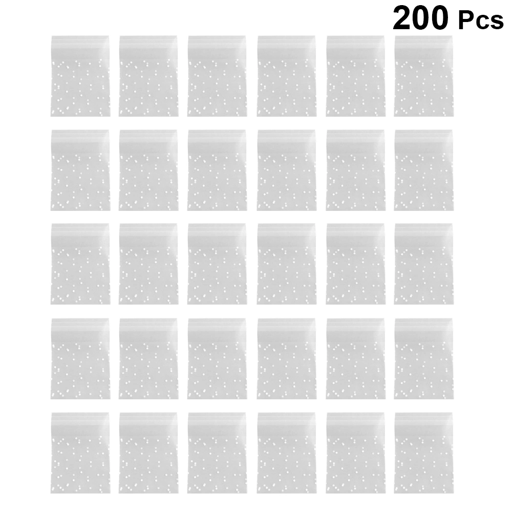 200pcs Clear Plastic Pouches Cookie Bread Loaf Bags Self-adhesive Bags Soap Bags for Food Storage (White Dots)
