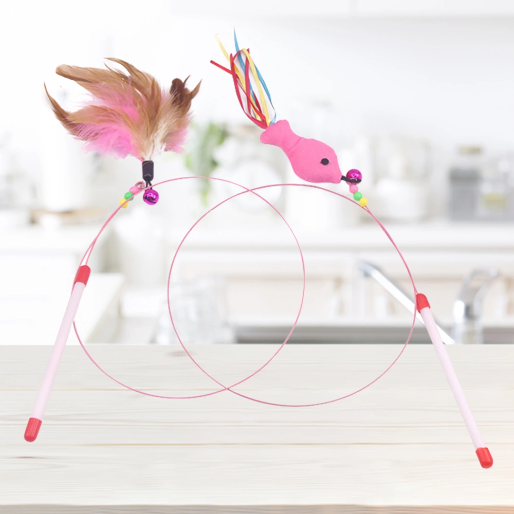 2PC Pet Wire Funny Cat Sticks Feather Fish Design Poles Teaser Cats Interactive Fishing Toys with Bells