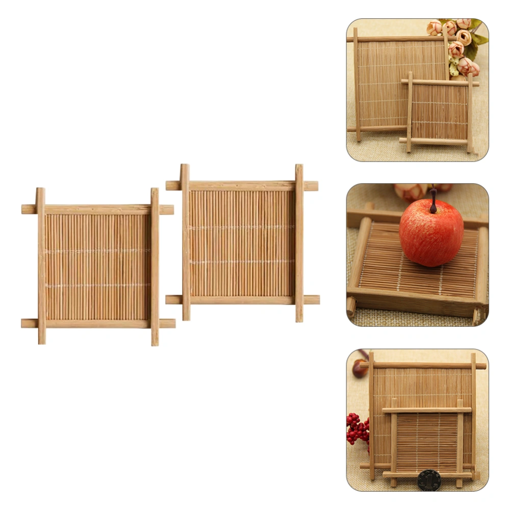 2pcs Handmade Bamboo Coaster Kung Fu Teacup Mats Food Placemat Photo Prop